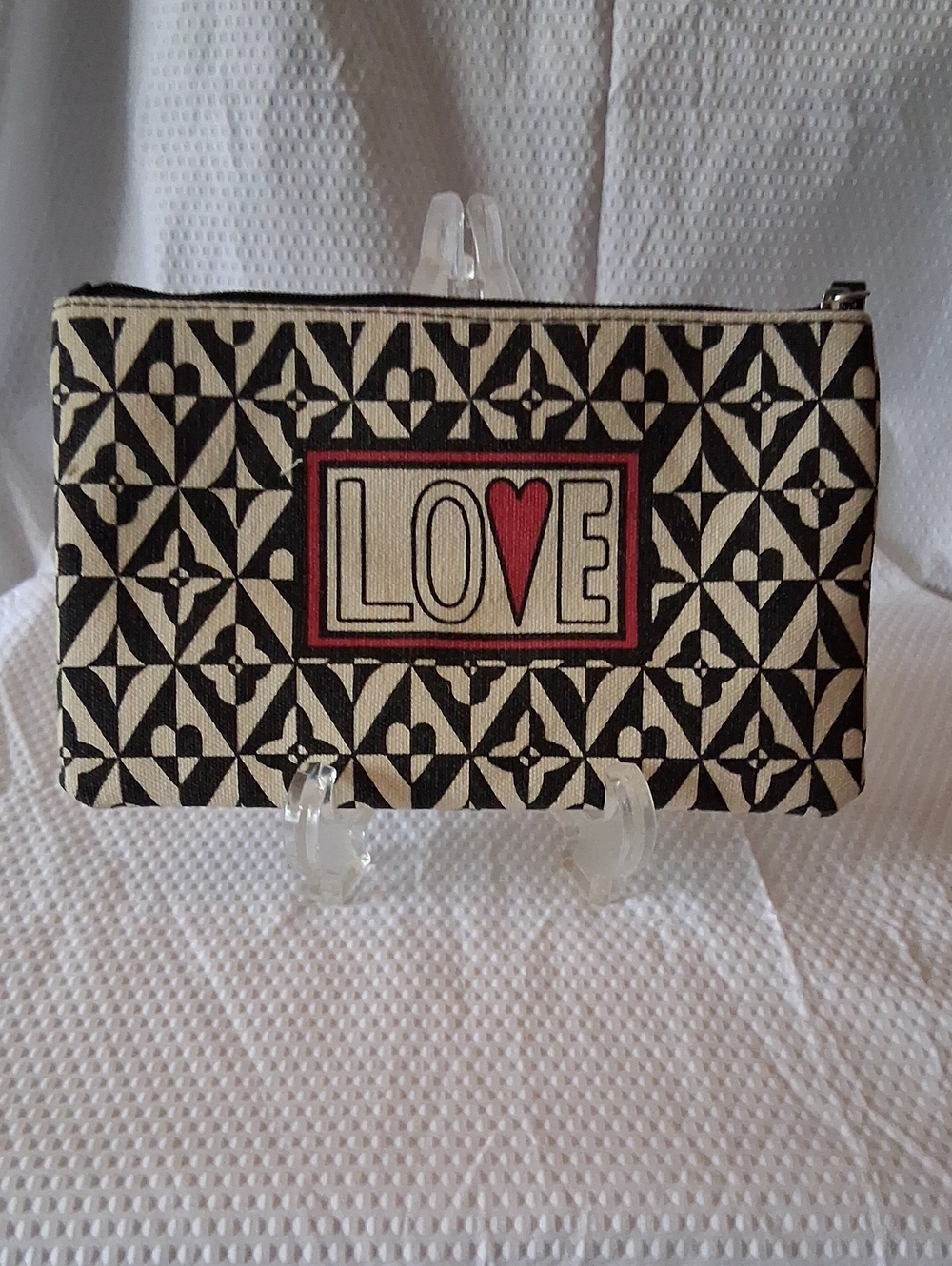 Brighton Black and Cream LOVE Zip Pouch with Red Accent